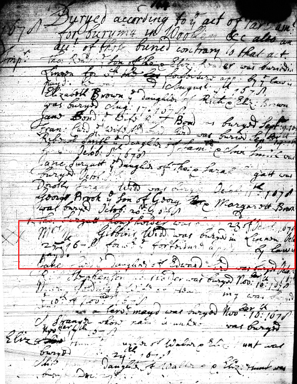 Page from Hartlip Burial Book